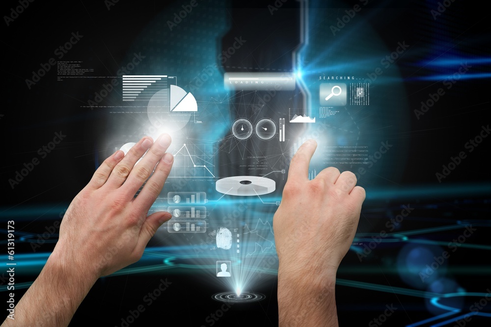 Poster Composite image of hands pointing and presenting