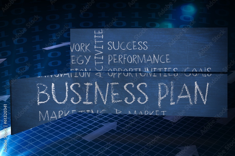 Poster composite image of business plan on abstract screen