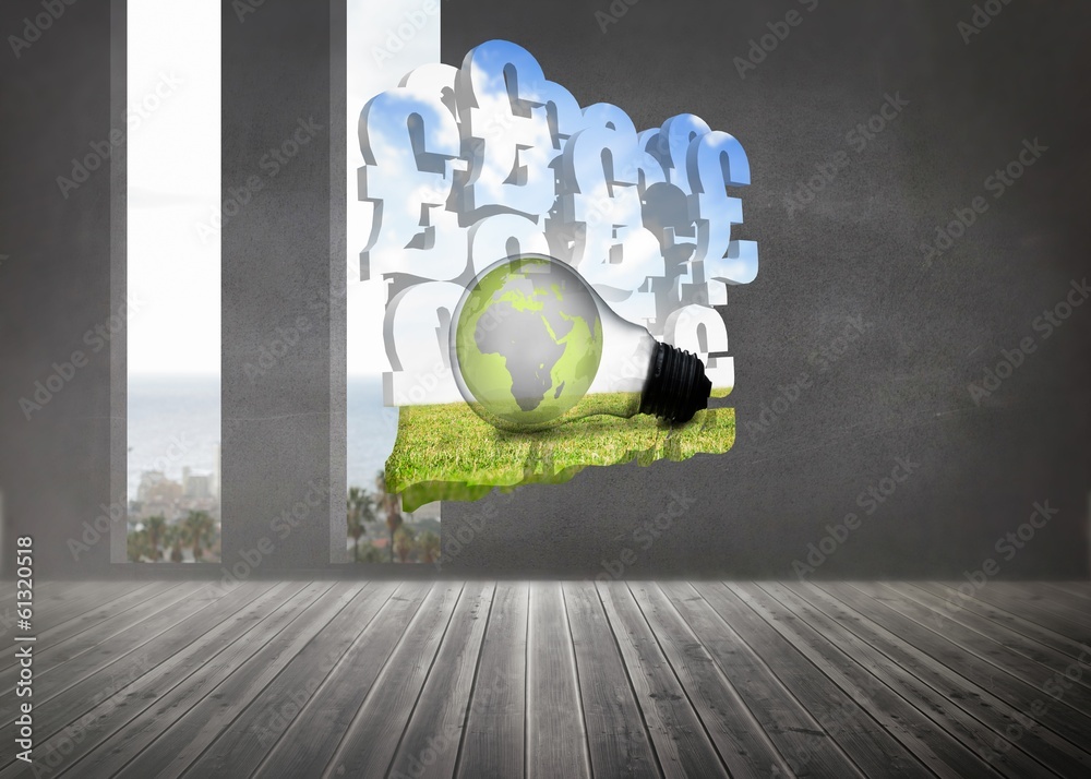 Poster Composite image of earth in light bulb on abstract screen