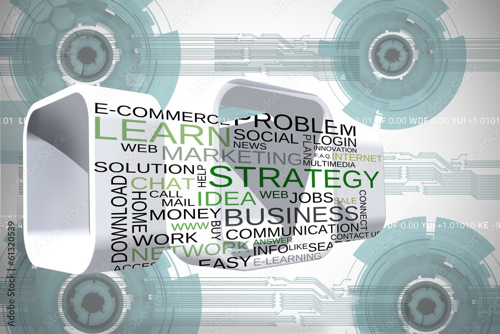 Poster composite image of business buzzwords on abstract screen