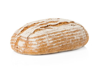 Large loaf of rye bread isolated on white