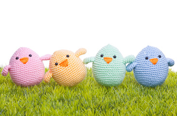 Fototapeta premium handmade easter chick with green gras