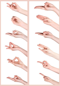 Collage of hand gestures in yoga
