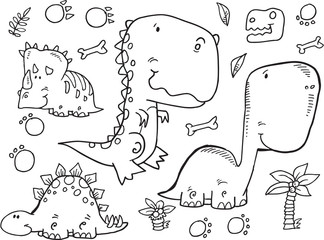 Dinosaur Doodle Sketch Vector Illustration Set