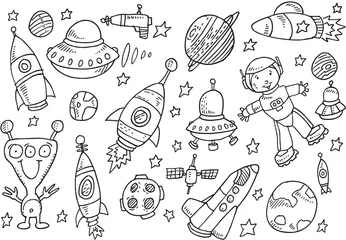 Foto op Canvas Outer Space Sketch Doodle Vector Set © Blue Foliage