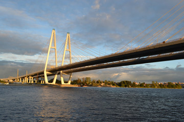 Fototapeta na wymiar Cable-braced bridge in St.Petersburg.
