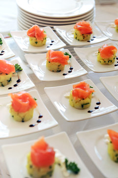 Display of smoked salmon appetizers