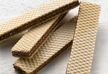 Crispy wafers sandwiched with chocolate cream