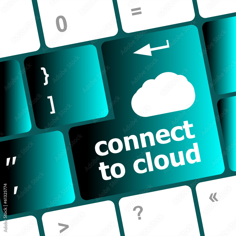 Poster connect to cloud, computer keyboard for cloud computing