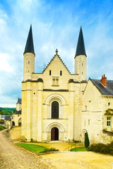 Fototapeta na wymiar Fontevraud Abbey, west facade church. Religious building. Loire