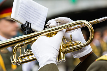 Fototapeta na wymiar Trumpet player in military band