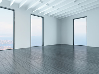 A 3D Rendering of empty white living room