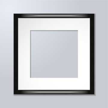 Black wooden frame for art or photos with reflections
