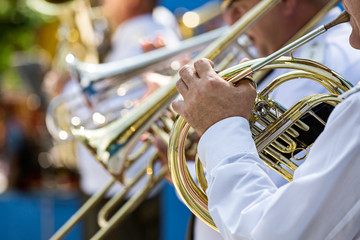 Military musician playing a horn