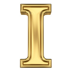 3d brushed golden letter - I. Isolated on white.