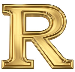 3d brushed golden letter - R. Isolated on white.