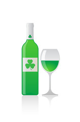 Bottle of winw and glass  with clover icon