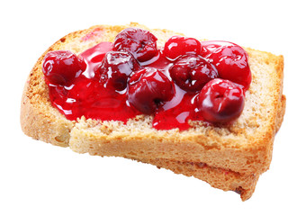 Delicious toast with jam isolated on white