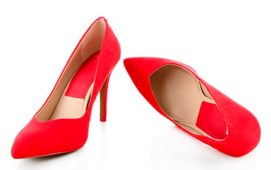 Beautiful red female shoes, isolated on white