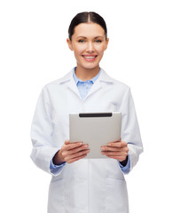 female doctor without stethoscope and tablet pc