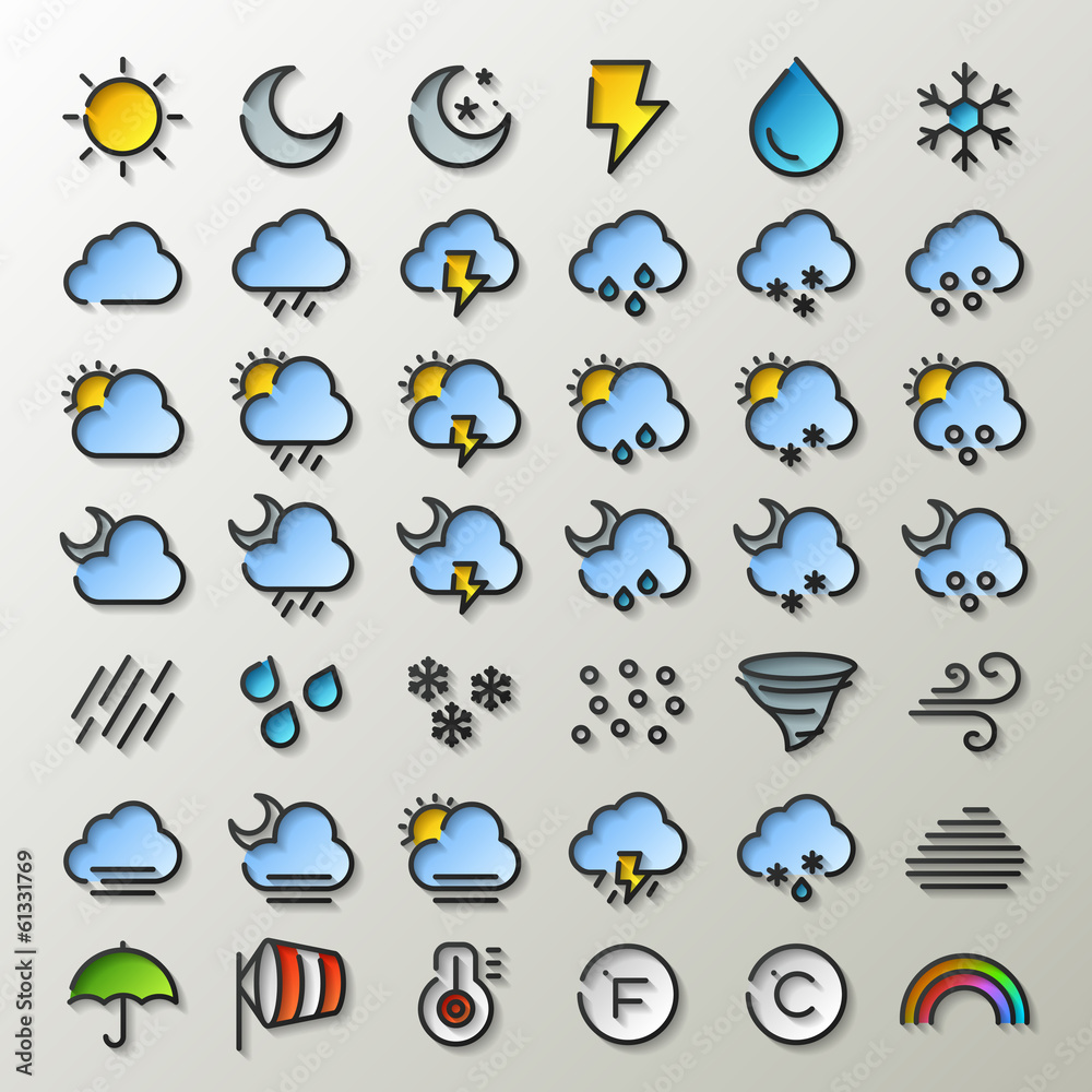 Wall mural flat line weather icons