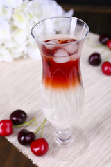 Glass of cocktail on table close-up