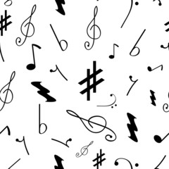 Seamless pattern with various music symbols