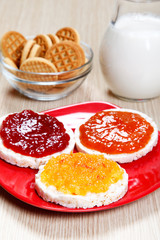 Waffle and jam on a dish