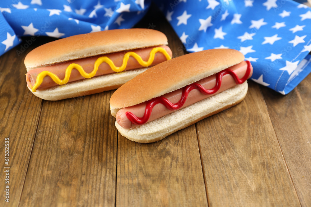 Canvas Prints tasty hot dogs on wooden table