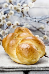 Easter bun on wooden table