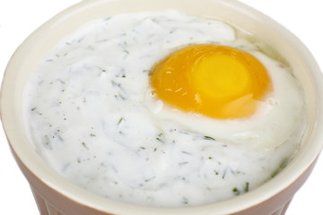 Baked eggs close up
