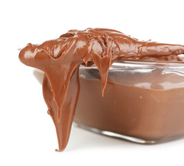 Chocolate cream in bowl isolated on white