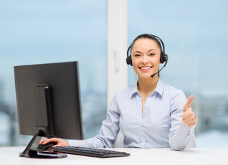 female helpline operator showing thumbs up