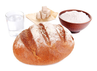 Composition with rye bread isolated on white