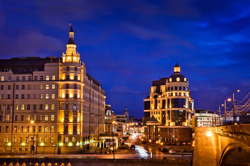 Fototapeta na wymiar Night view of Baltschug (Balchug) Kempinski hotel in Moscow