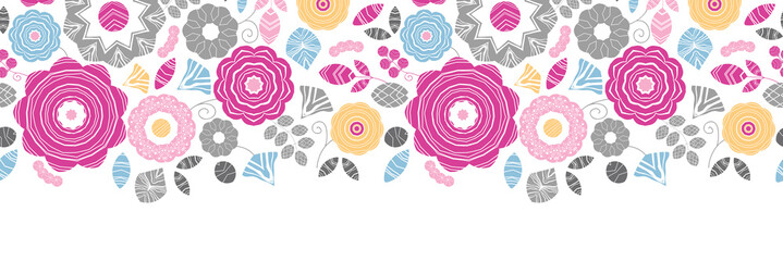 Vector vibrant floral scaterred horizontal seamless pattern
