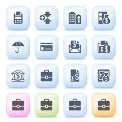 Finance icons on color buttons.
