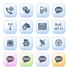 Communication icons on color buttons.