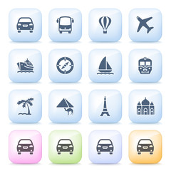Travel icons on color buttons.