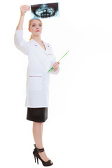 Doctor dentist looking at dental xray scan film isolated