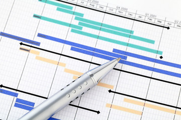 Gantt chart and pen