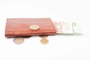 Brown wallet with EU money