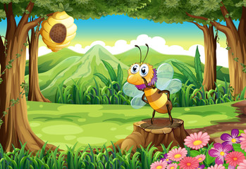 A bee and a beehive at the forest