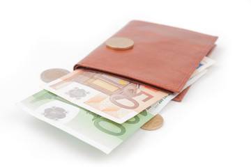 Brown wallet with EU money
