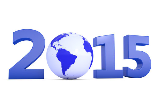 Weltkugel mit Jahr 2015 als Zahl