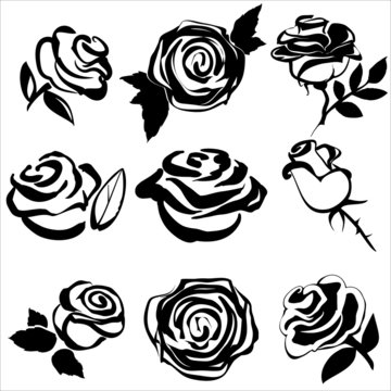 Black silhouette of rose  set symbols vector illustration