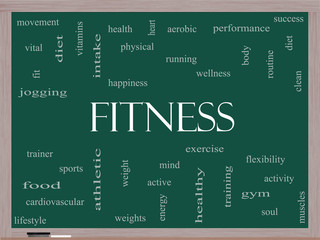 Fitness Word Cloud Concept on a Blackboard