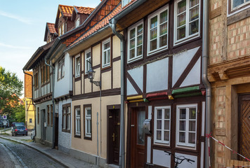 Fototapeta na wymiar the street with half-timbered houses in Quedlinburg, Germany