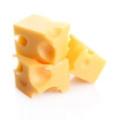 Pieces of cheese, isolated on white
