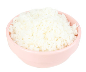 Cooked rice in bowl isolated on white